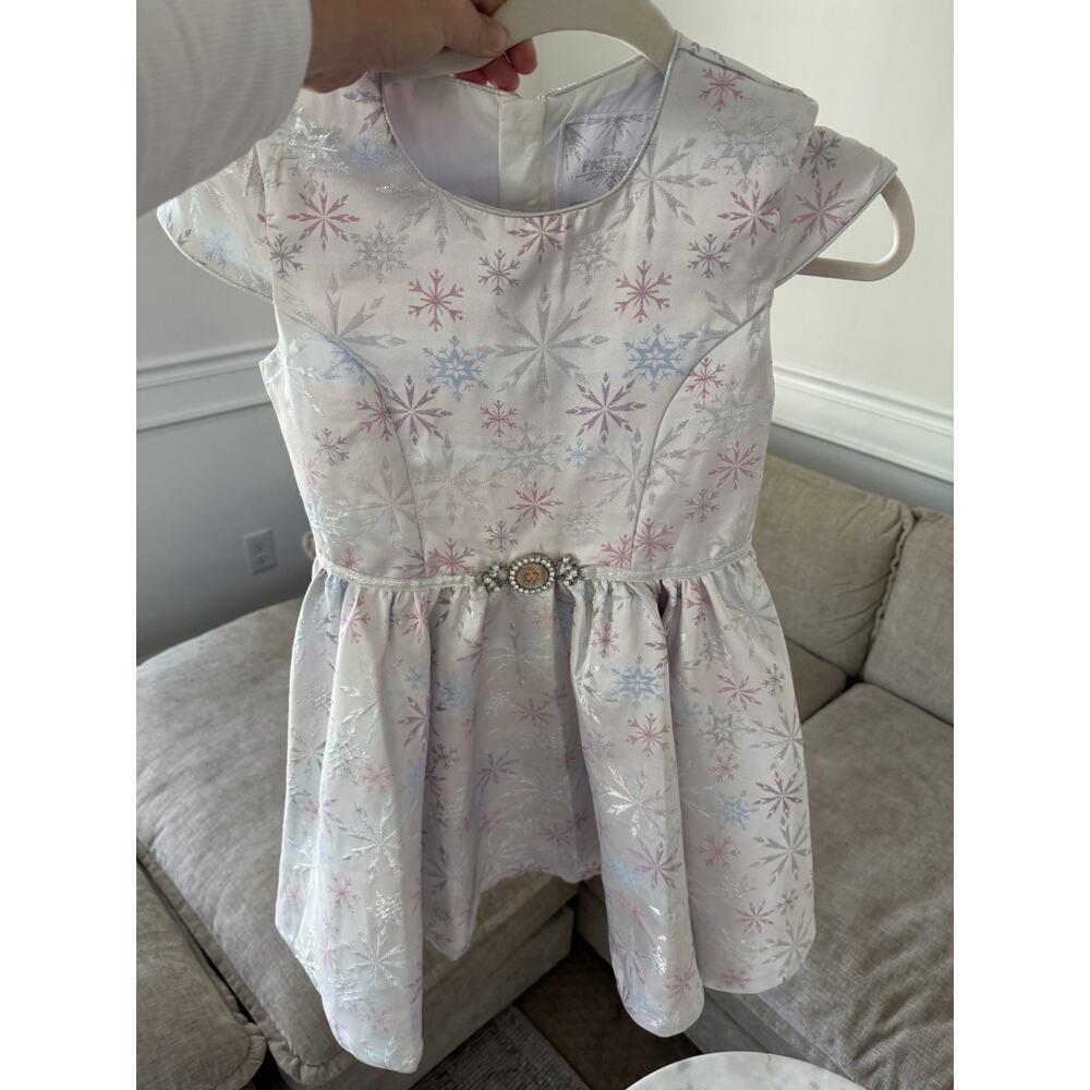 Disney Frozen Elsa Snowflake Holiday Dress Girls White Silver Pink Blue Dress